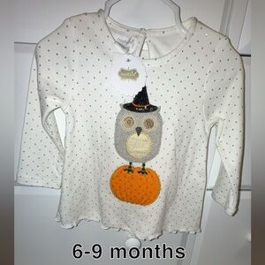 Mud Pie Cream and Orange Owl Long Sleeve Tee